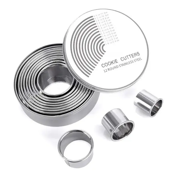 Round Cookie Cutter Set 12PCS, Stainless Steel Biscuit & Donut Cutter Rings, Graduated Circle Pastry Cutters for Baking, Dough, Fondant, Kitchen Baking Tools