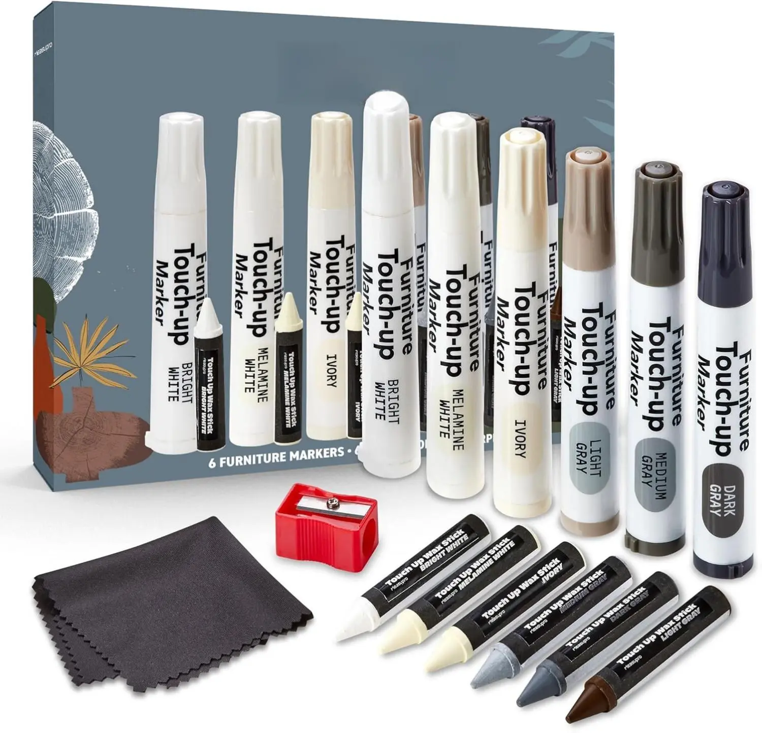 Wood Scratch Repair Kit Markers - Set of 13 Light Colors - Scratch & Stain Markers, Furniture Repair Pens for Touch-Up on Wood Furniture, Tables, Desks, Bedposts - Carpenter's Toolkit