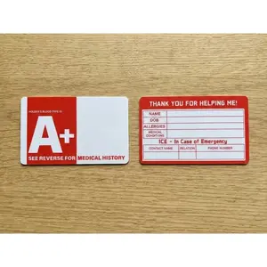 Emergency Medical Alert ID & Blood Type Card, Matte PVC Wallet Insert, Writable ICE Contact Info Card, Waterproof Travel & Outdoor Safety Card for Seniors