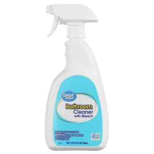 Great Value Bathroom Cleaner with Bleach 32 fl oz Spray Formula for Tub Shower Tile Sinks Disinfects Removes Mold Mildew Soap Scum Brightens Deodorizes