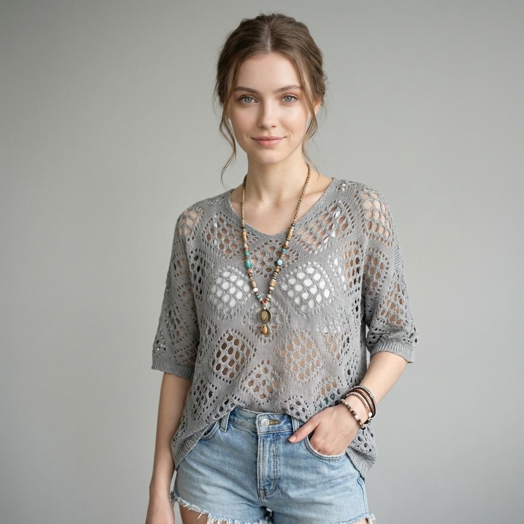 Women's Crochet V-Neck Hooded Sweater - Lightweight Hollow Out Mesh Knit Top Batwing Half Sleeve Slouchy Pullover - Y2K Boho Chic Summer Beach Cover Up Festival Outfit See-Through Knitwear - Plus Size Options Women's Crochet V-Neck Hooded Sweater - Lightweight Hollow Out Mesh Knit Top Batwing Half Sleeve Slouchy Pullover - Y2K Boho Chic Summer Beach Cover Up Festival Outfit See-Through Knitwear - Plus Size Options