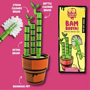 Bambooya! – Bottle Brush Cleaning Set (3-Pack) | Bamboo-Handled Brushes for Bottles, Mugs & Glassware