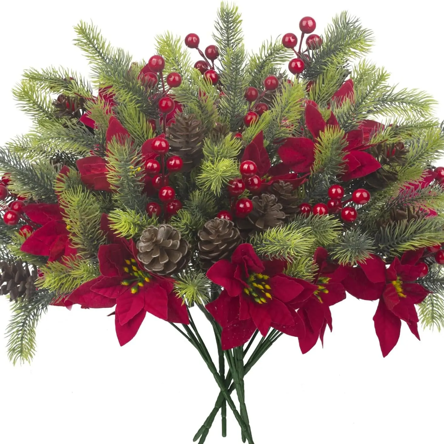 8 Artificial Flower Plant Bouquet Decorative Flower Christmas Floral Pinecone Berry Branches Wintergreen Holiday Flower Design Decorations for Tree Party DIY Indoor Table Arrangement
