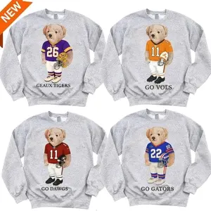All Team College Football Teddy Bear Graphic Sweatshirt Pullover, Vintage Sport Varsity Crewneck, Cute Gift For Football Fan 873