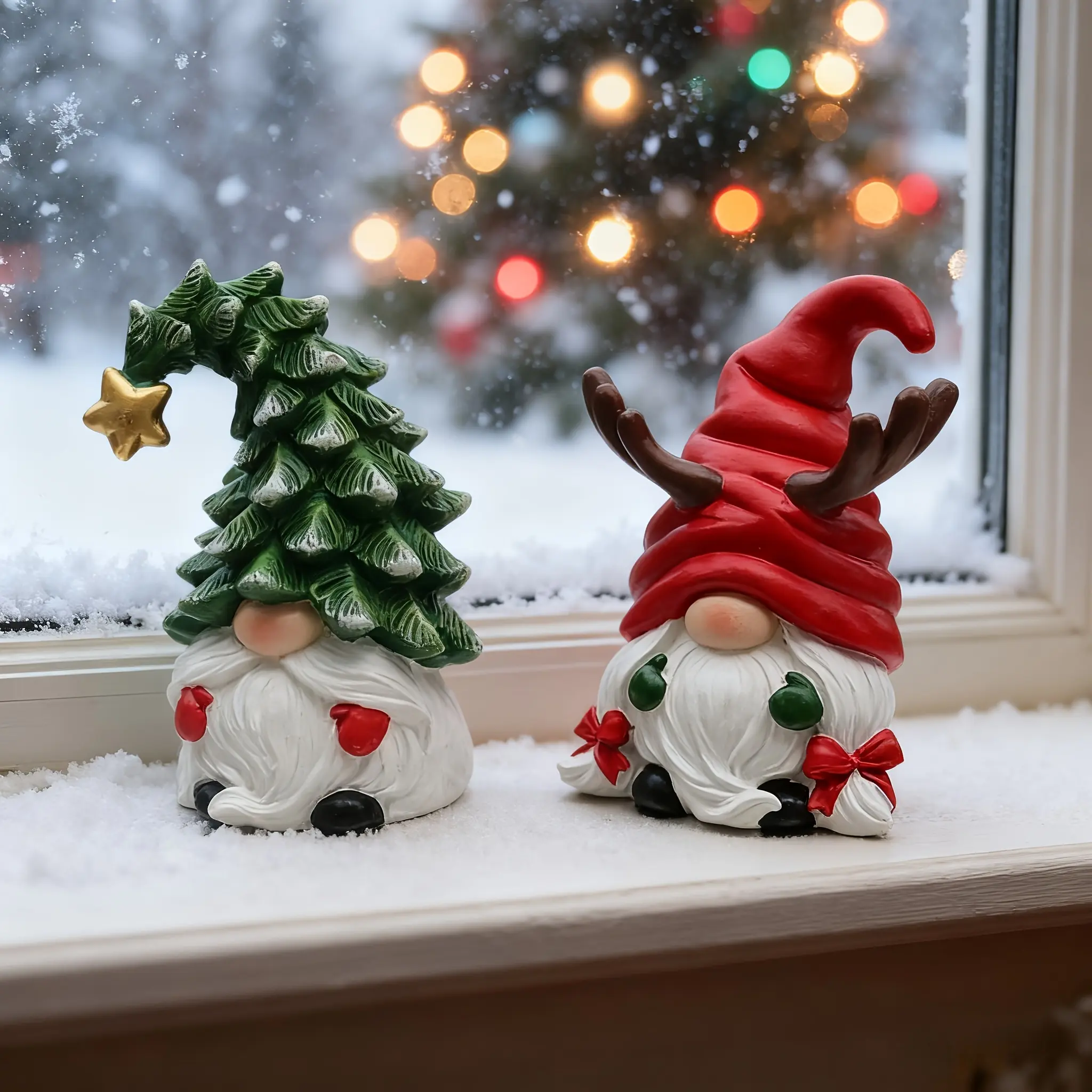Hodao Handmade Christmas Resin Gnome - Holiday Gift, Winter Desktop Tree Ornament, Indoor Decoration for Mantelpiece or Windowsill