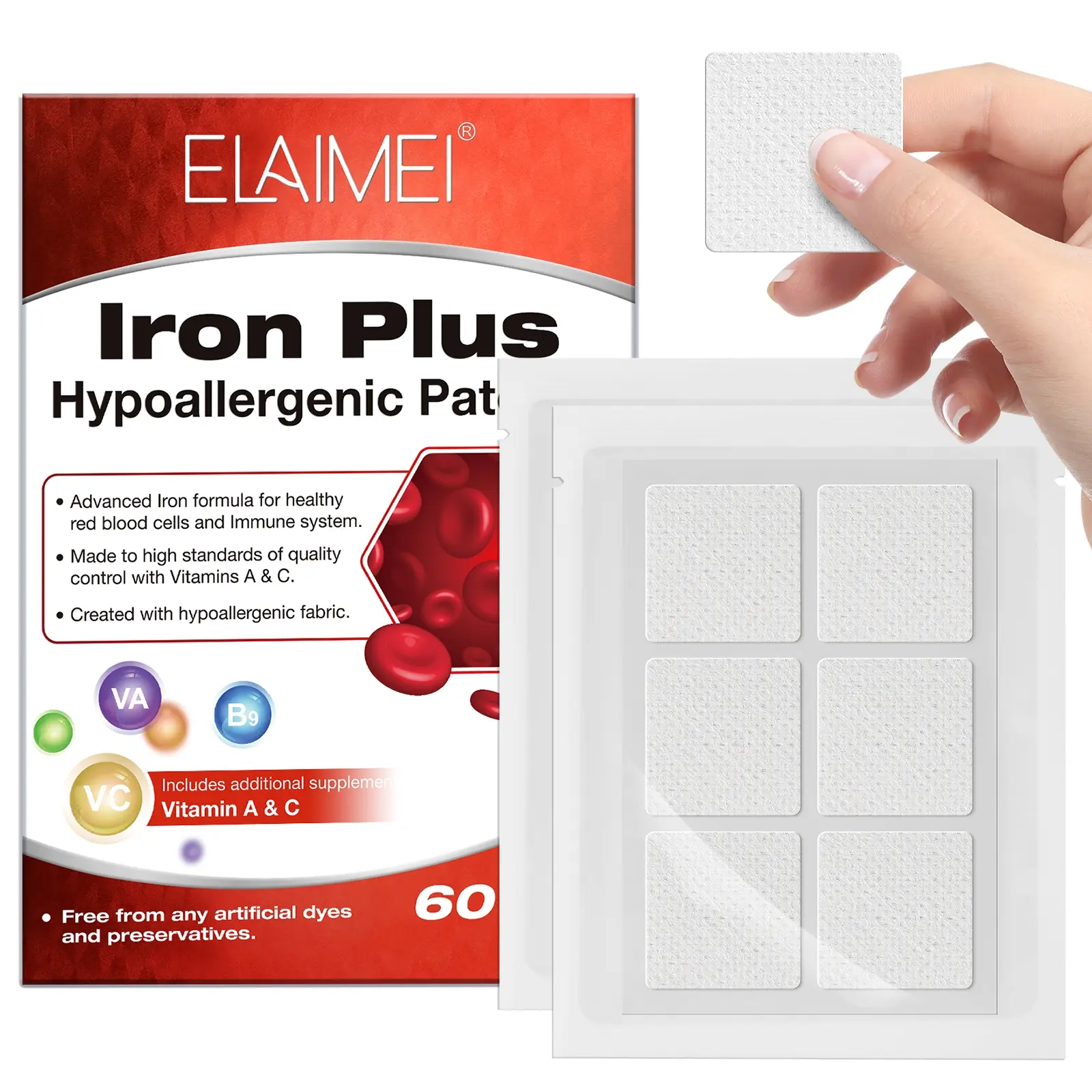 Elaimei Iron Supplement Patches 60pcs/box, Suitable for Men & Women, Daily Home Care, Healthcare, Convenient, Adds Essential Iron Elements, Vitamins, Nutritional Support, Essential Nutrients, Supplementation