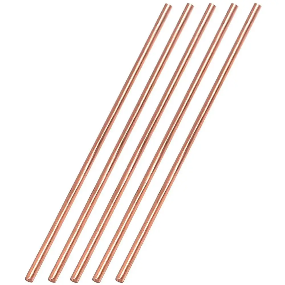 99.9% Pure Copper Rods (5-Count) - Long-Lasting, Sturdy, 15.7in/400mm Length, 1/4in/6mm Diameter, Crafts Materials for Grounding, Gardening, with Manufacturer Warranty