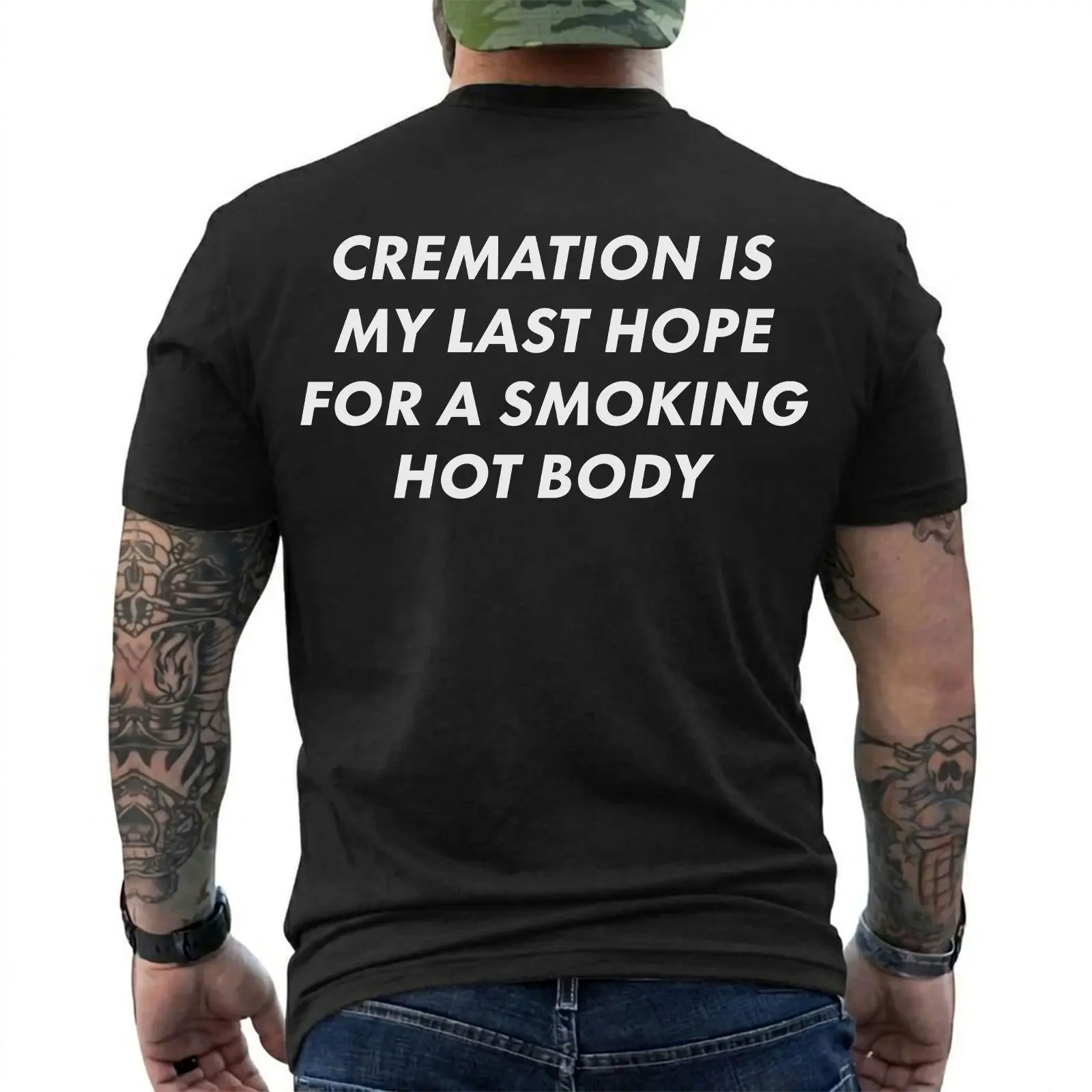 Dark Humor Smoking Hot Body Graphic T-Shirt - Men's Soft Round Neck Shortsleeve Fabric Streetwear, Daily Casual Sports Top