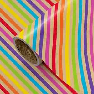 Vibrant Rainbow Stripe Gift Wrap Paper Roll, DIY Craft Decoration, Birthday Packaging, 43.2cm X 300cm, Bright Diagonal Print
