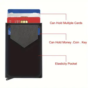 RFID Protected Pop-Up Card Holder: Ultrathin Aluminum Wallet with Elastic Back Pouch for Credit Cards and ID Cards