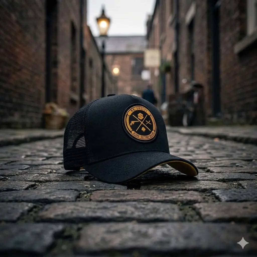 Classic Black Trucker Hat Round Graphic Patch Cap