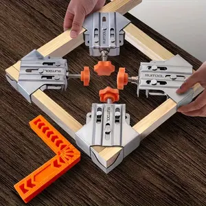 90-Degree Corner Clamp Set, Hardware, Stainless Steel & Orange Plastic L-Type Squares, Adjustable for Perfect Right Angles, Ideal for Woodworking