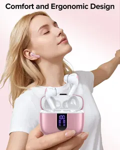 True wireless Bluetooth earbuds 60 hours playtime LED battery display headphones with wireless charging case IPX5 waterproof in-ear with microphone earbuds suitable for TV smartphone laptop sports