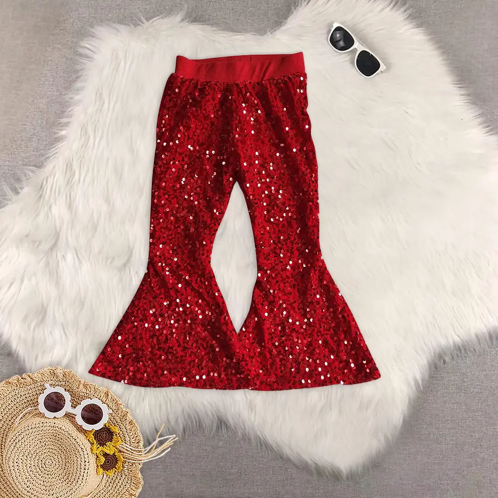 New Clothes Red Sequin Bell Bottom Pants for Girls Kids' Fancy Dress Pants  Shiny Twinkle Trousers for Girls - TikTok Shop