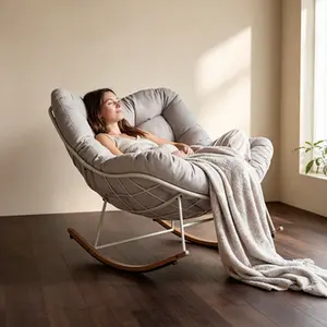 Oversized Outdoor Rocking Chair with Thick Cushion, All-Weather Patio Lounge Chair, Comfy Upholstered Recliner Armchair for Indoor Porch Apartment Chill Room