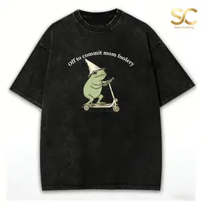 washed cotton Off To Commit Mom Foolery Frog Scooter Mother's Day Gifts For Mom, Soft Washed Cotton T-Shirt, Casual Comfort Tee, Blessed Mama Graphic Tops, Mommy Birthday Gift, Lightweight Everyday Wear, Stylish Mom Apparel