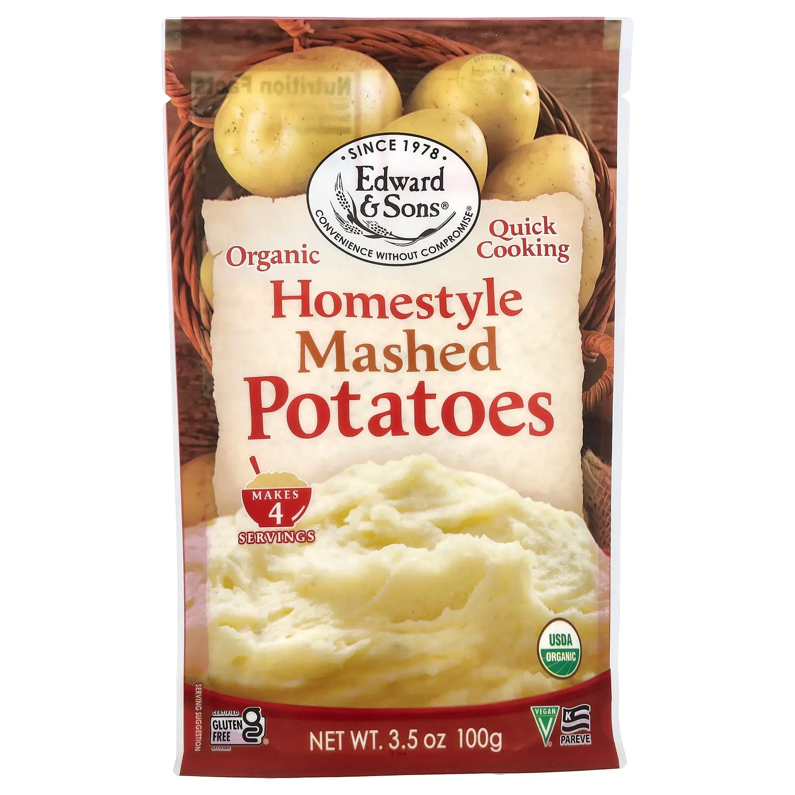 Edward & Sons Organic Mashed Potatoes, Homestyle, 3.5 oz (100 g)