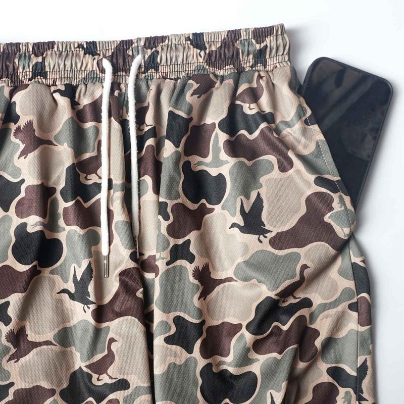 Pack 3 Duck Hunting Camo Shorts - 5 Inch Inseam Camo Mesh Design for Men & Women Ideal Gym Wear & Gifts Breathable & Comfortable