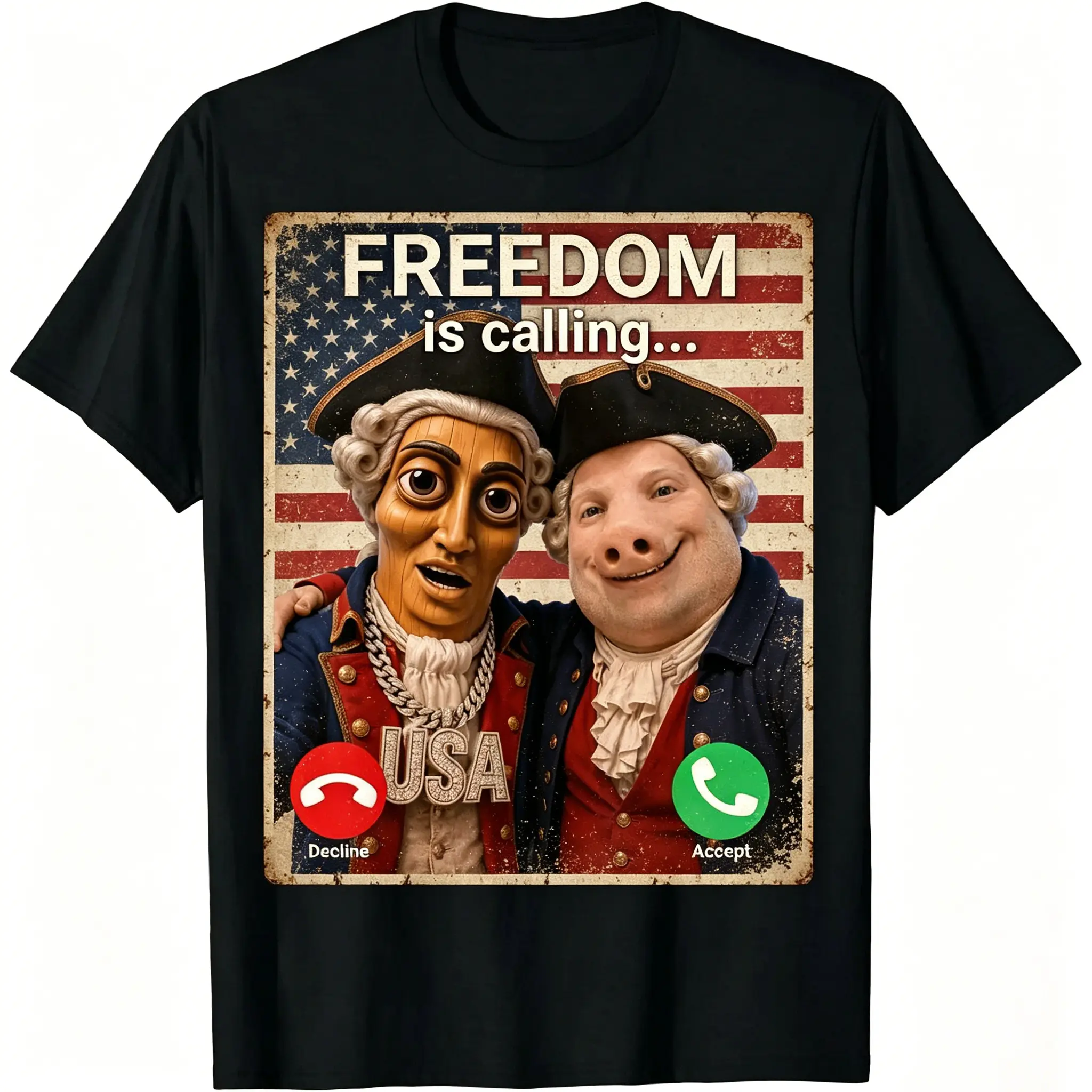 Freedom Is Calling Vintage TungTungTung Sahur & John Pork - USA Patriotic 4th Of July T-Shirt