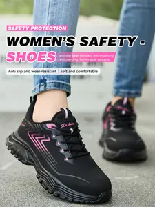 New Style Women's Casual Sports Safety Shoes, Steel Toe Anti-Puncture Work Boots for Workshop Outdoor Use, Durable Protective Footwear