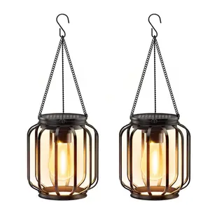 Solar Hanging Lantern Set, Soft Light, Metal Hook, Outdoor Decorative Lamp, Ideal for Garden, Patio, Porch, Balcony, Courtyard, Solar Lanterns Outdoor