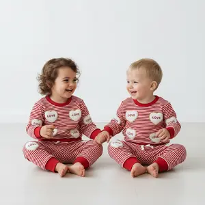 Toddler Red Striped Sweatshirt & Pants Set with Heart 'LOVE' Patches - Cute Valentine's Day Outfit for Toddlers