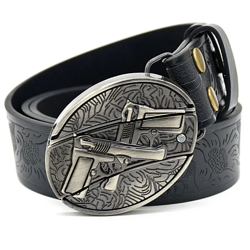 Double-gun knife buckle embossed black