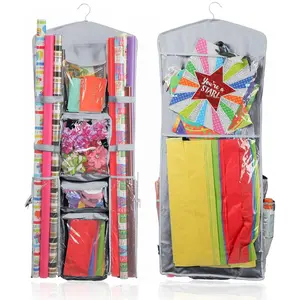 Wrapping Paper Storage And Tissue Gift Bag Storage Hangable Organizer - Extra Large Double-Sided 40 Inch Hanging Gift Wrapping Organizer Storage, Home Organization (1 Count (Pack of 1), Gray Organizer)