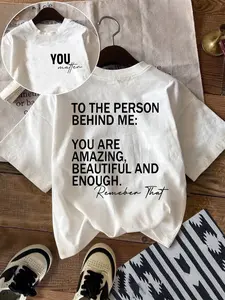 Women's Letter Slogan Print Round Neck T-Shirt, Casual Short Sleeve Top for Daily Wear, Summer Fashion, Fitted Style, Statement