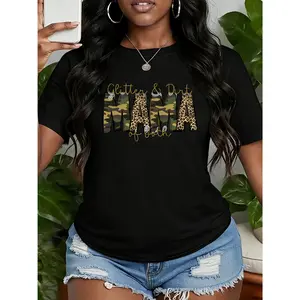 100% Cotton Women's Short Sleeve Top Camouflage Leopard Print Round Neck Machine Washable Suitable for Spring Summer Autumn Loose Casual Fashionable Commuting Daily Simple Friend Gathering Party Activity Best Friend Outfit Holiday Gift Versatile