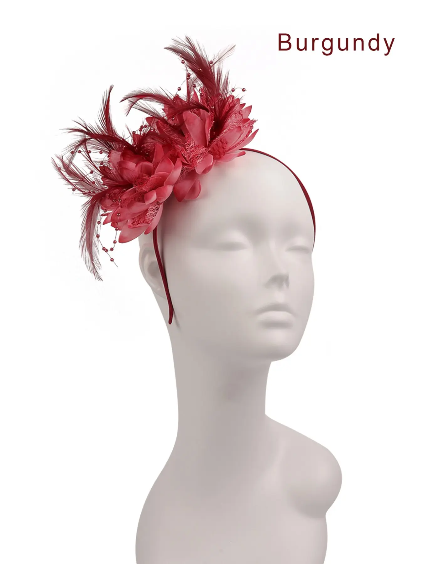 Fascinator Headband Puffy Headband Red Flower Feather 