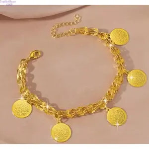 24K Gold Plated Phoenix Tail Coin Bracelet for Women | Vintage Ancient Coin Charm Hand Chain | Perfect Valentine's Day Gift for Her | Boho Jewelry for Everyday Wear & Special Occasions