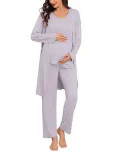SWOMOG Women Maternity Nursing Robe Set 3 PCS Labor Delivery Breastfeeding Pajama Postpartum Pjs for Hospital Pregnancy