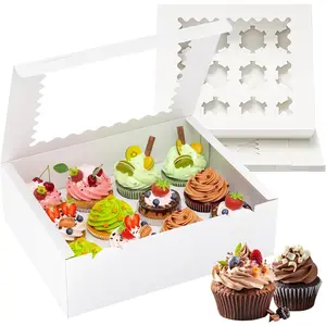 4 Pack Cupcake Boxes, Hold 12 Standard Cupcakes, Cupcake Containers with Window and Inserts, High Grade Cupcake Holder for Birthday Holiday Party, Baking Supplies for Cupcakes Desserts and More