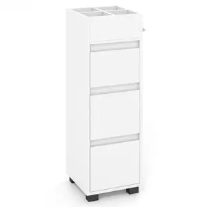 COSTWAY - Bathroom Floor Cabinet with 3 Drawers, 4 Top Dividers and 1 Towel Rack-White