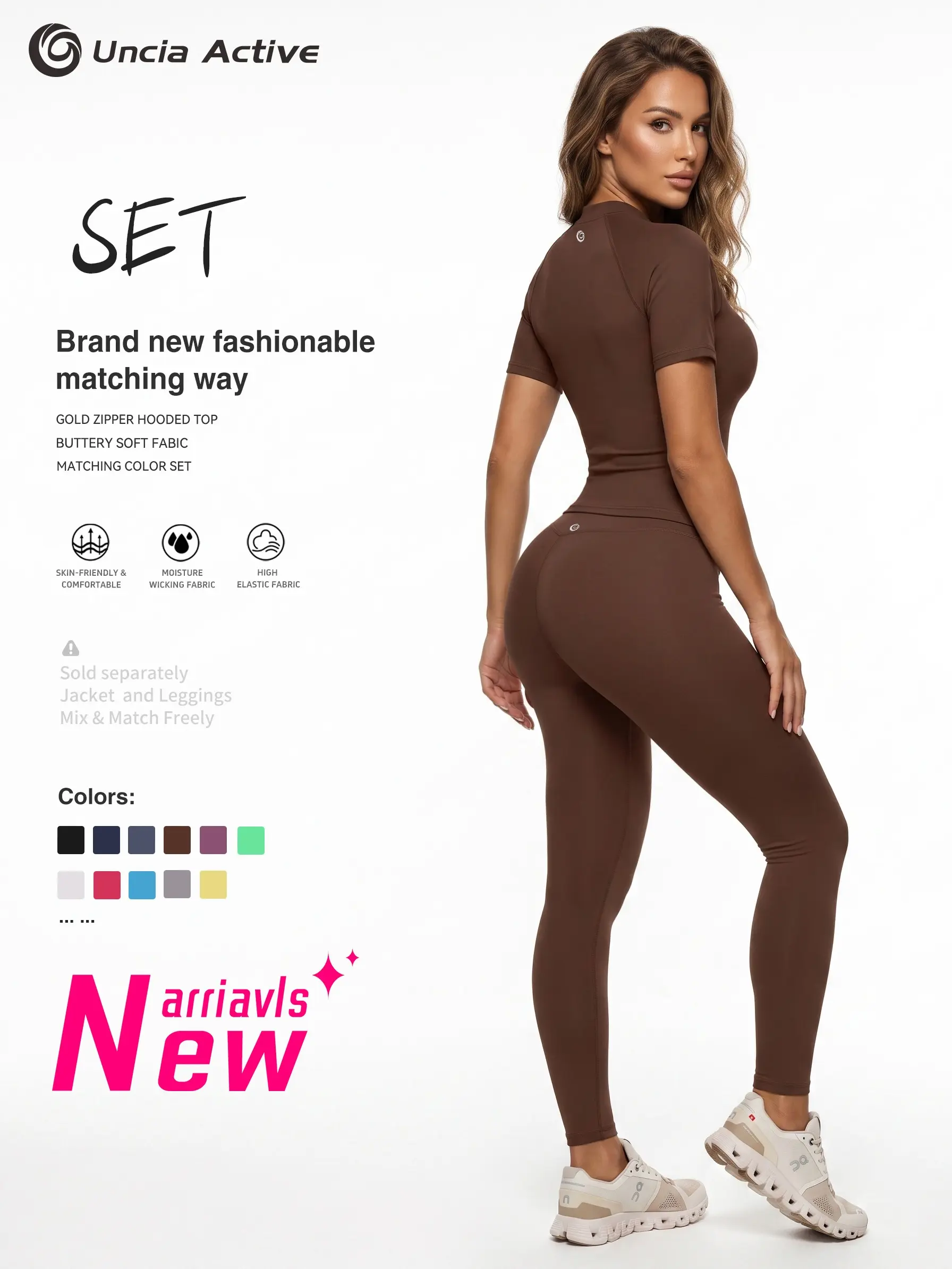 Women's 2-Piece Activewear Set, Short Sleeve Fitted Gym Top, High Waist Leggings Matching Outfit for Gym, Fitness