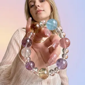 Women's Colorful Gemstone Bracelet-protection bracelet encouragement gift fashion artificial bracelet of the day Colorblock Beaded Crystal Bracelet ,Manifestation, Abundance, Good Fortune, Success