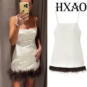 HXAO Feather Womens Dresses Sleeveless Slip Party Dresses For Woman Backless Sexy Short Dresses Women Patchwork Christmas Dress