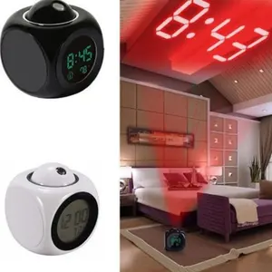 Projection Alarm Clock with LED Time Projection, Digital Clock with Temperature Display, Adjustable Brightness, Silent Operation, Snooze Function for Bedroom