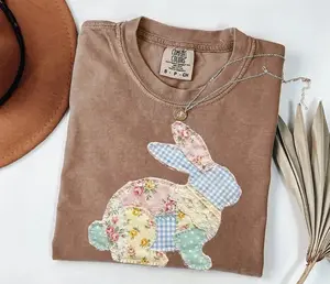 Comfort Colors Faux Quilted Bunny Vintage PRINTED T-shirt Patchwork Rabbit Graphic Tee Cottagecore Farm Animal T-shirt