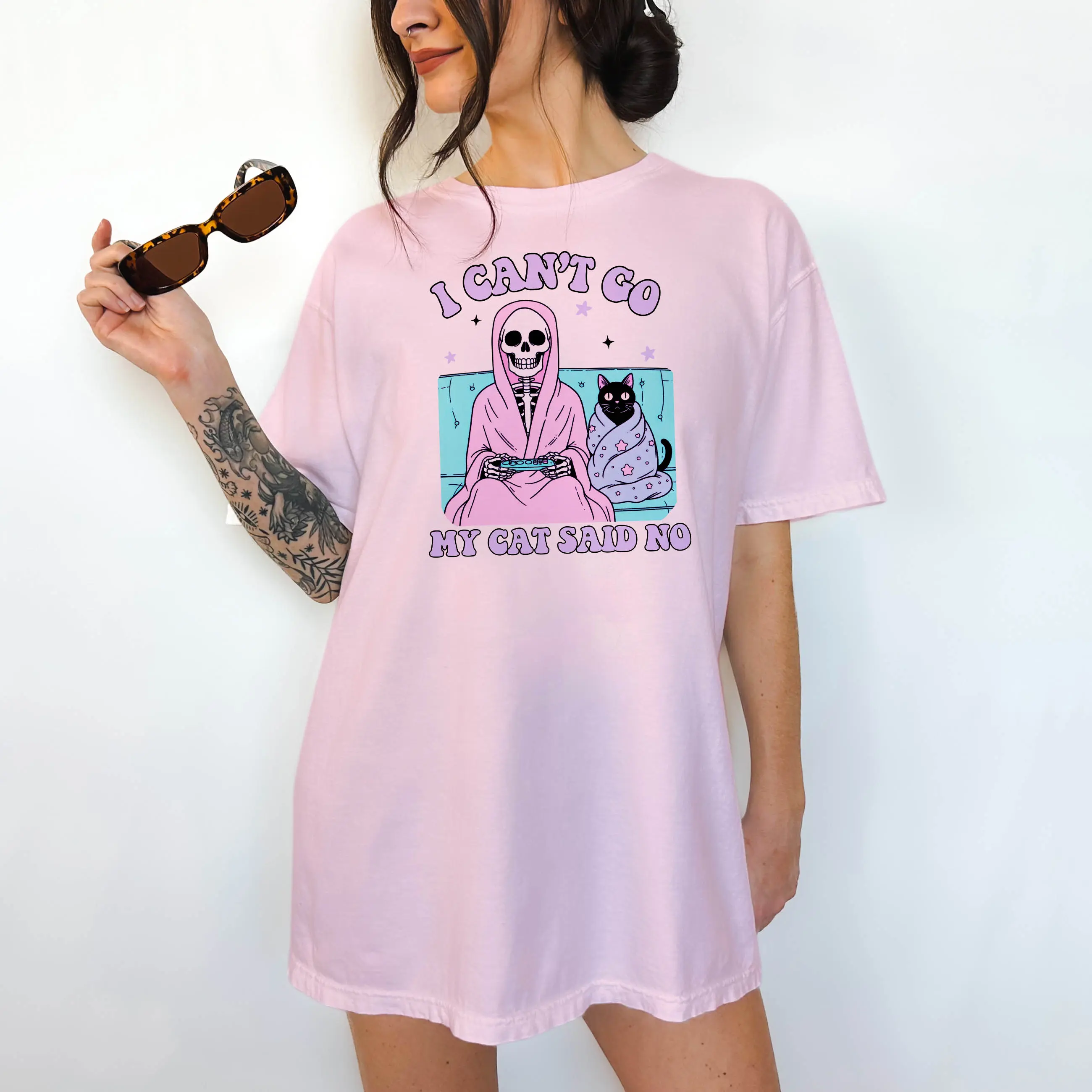 I can't go, My Cat Said No- Print is Sublimation, Unisex T-Shirt, Funny Tee,Gift Idea, Relaxed Fit, All Seasons, Fun Style, Comfortable
