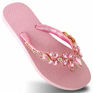 AdDRESSingMe Luxurious Flip Flops With Rhinestones Walking Shoes Women Footwear Summer Flipflop Sandal Light Pink Flip Flop Light Pink Sandals