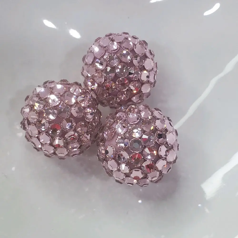 Pink Glass Rhinestone Bubblegum Beads Set of 6