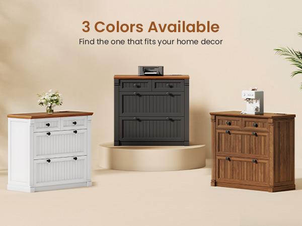 SEDETA 4 Drawers File Cabinet, 33" Farmhouse Filing Cabinets for Home Office fit Legal/Letter/A4 File, Wood Office File Cabinet with Power Outlets, Printer Stand with Storage