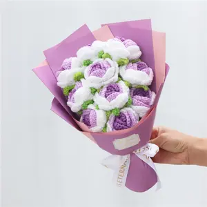 Handmade Crochet Rose Bouquet, 1 Bunch Artificial Flower Bouquet, Artificial Roses Bouquet, Decorative Flowers for Home Party Wedding Anniversary Festival, Fruit