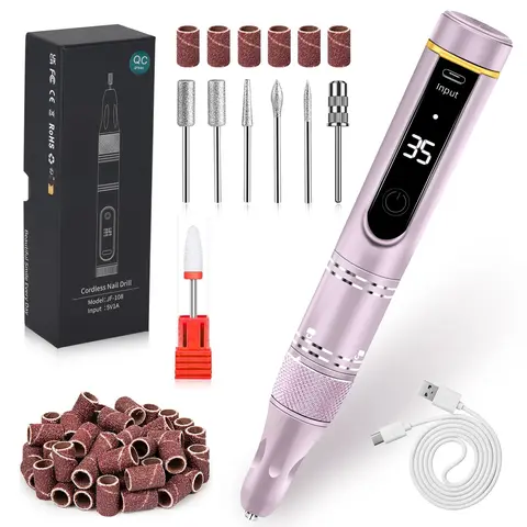 LAVAED Cordless Ceramic Nail Drill Kit - 0-35,000 RPM Adjustable Rechargeable Professional Electric Tool with 3/32 in Bits for Precise Nail Prep, 6 Drill Bits for Varied Tasks, Acrylic Gel Care, Home Use