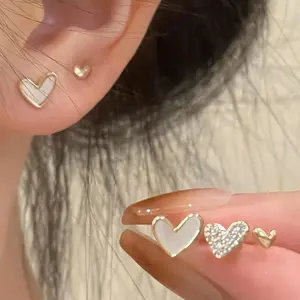 3-Piece Heart Stud Earrings Set| Dainty Gold-Tone Enamel & Crystal Heart Earrings for Women| Hypoallergenic Everyday Jewelry