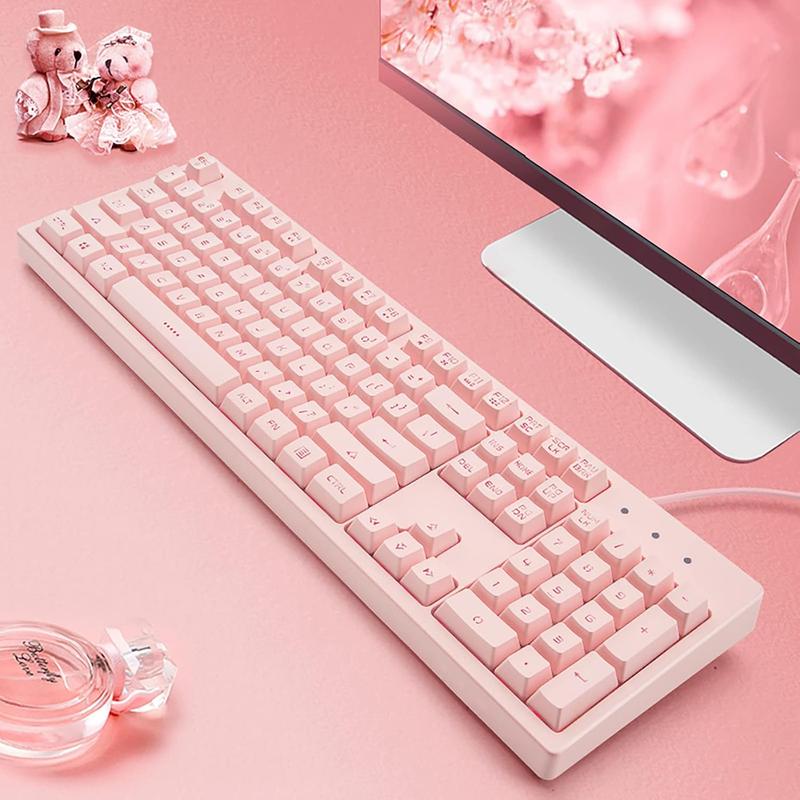 Pink Keyboard with 7-Color LED Backlit, 104  Quiet Silent Light Up Keyboards, 19-Key Anti-Ghosting  Gaming Keyboard Mechanical Feeling  Wired USB for Computer, , Laptop
