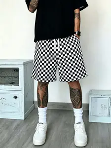 Black and white checkerboard shorts - made of breathable and lightweight fabric, with elastic drawstring at the waist. Very suitable for streetwear, casual daily wear, and summer outings.