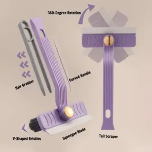 4-in-1 Rotating Bathroom Scrubber – Tile Floor Crevice Brush + Squeegee, 360° Rotation, No Dead Corner, Multi-Purpose Gap Cleaner for Grout, Shower, Kitchen – Long Handle & Adjustable